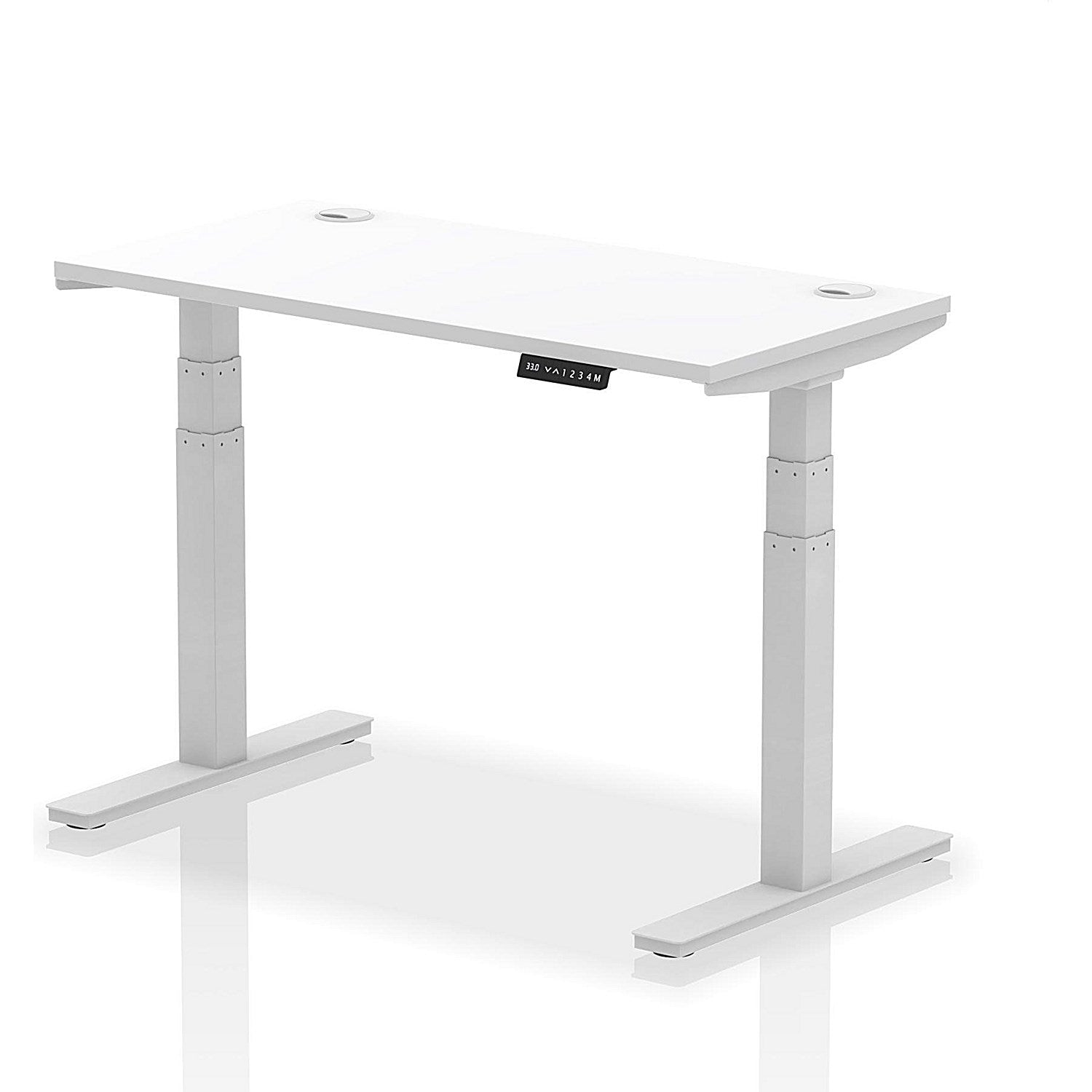 Air 1200mm Slim Rectangular Height-Adjustable Desk, Silver Leg, White Easy2Order : HA01129