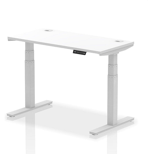 Air 1200mm Slim Rectangular Height-Adjustable Desk, Silver Leg, White Easy2Order : HA01129