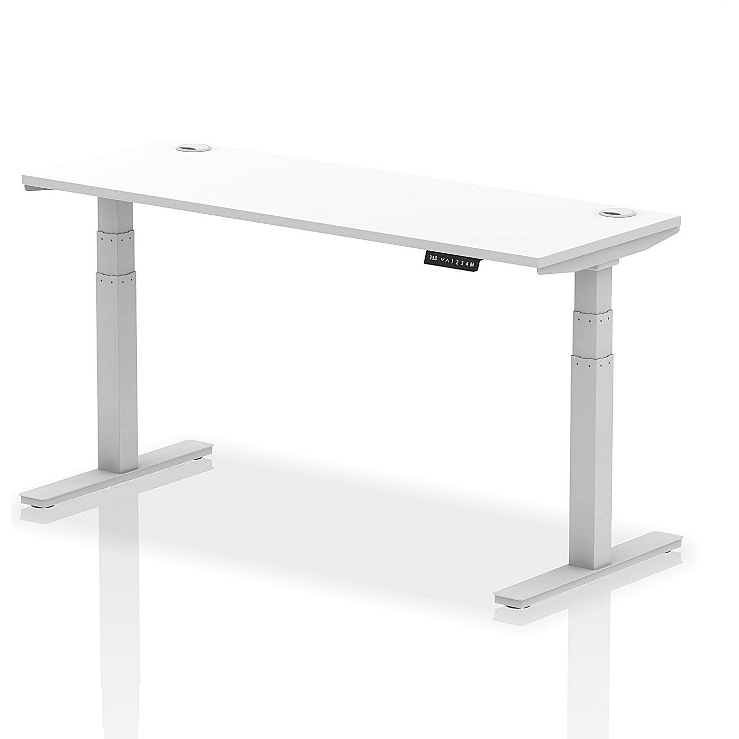 Air 1600mm Slim Rectangular Height-Adjustable Desk, Silver Leg, White Easy2Order : HA01131
