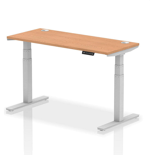 Air 1400mm Slim Rectangular Height-Adjustable Desk, Silver Leg, Oak Easy2Order : HA01138
