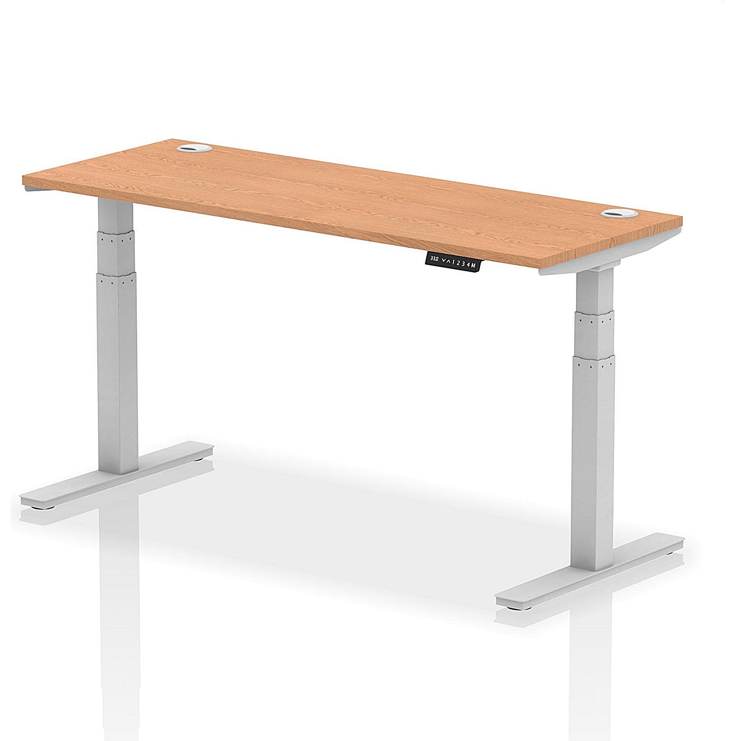 Air 1600mm Slim Rectangular Height-Adjustable Desk, Silver Leg, Oak Easy2Order : HA01139