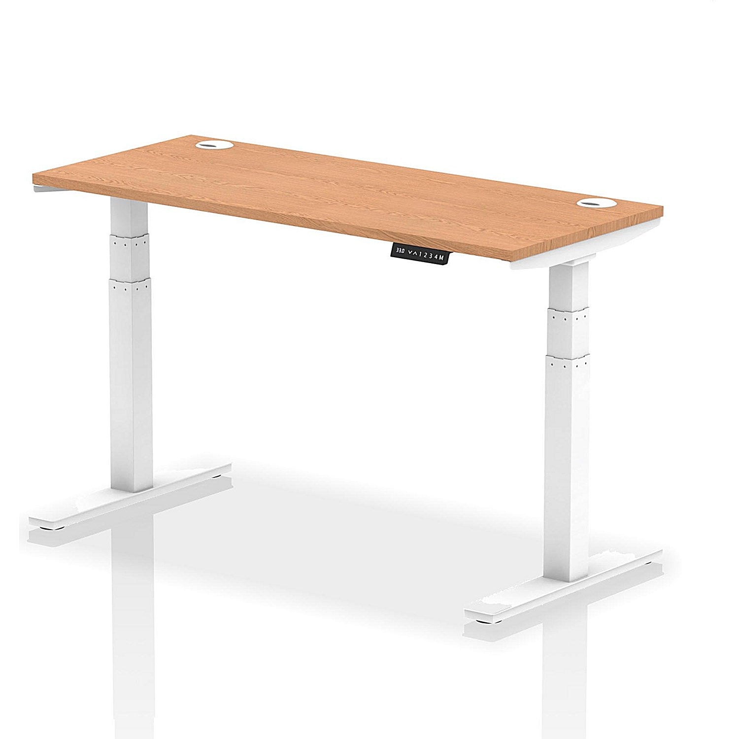Air 1400mm Slim Rectangular Height-Adjustable Desk, White Leg, Oak Easy2Order : HA01158