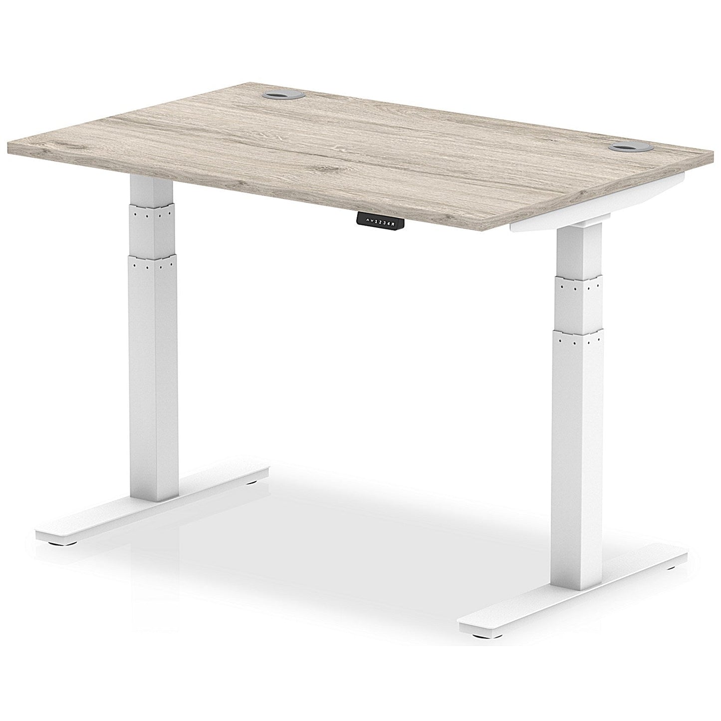 Air 1200mm Rectangular Height-Adjustable Desk, White Leg, Grey Oak Easy2Order : HA01170