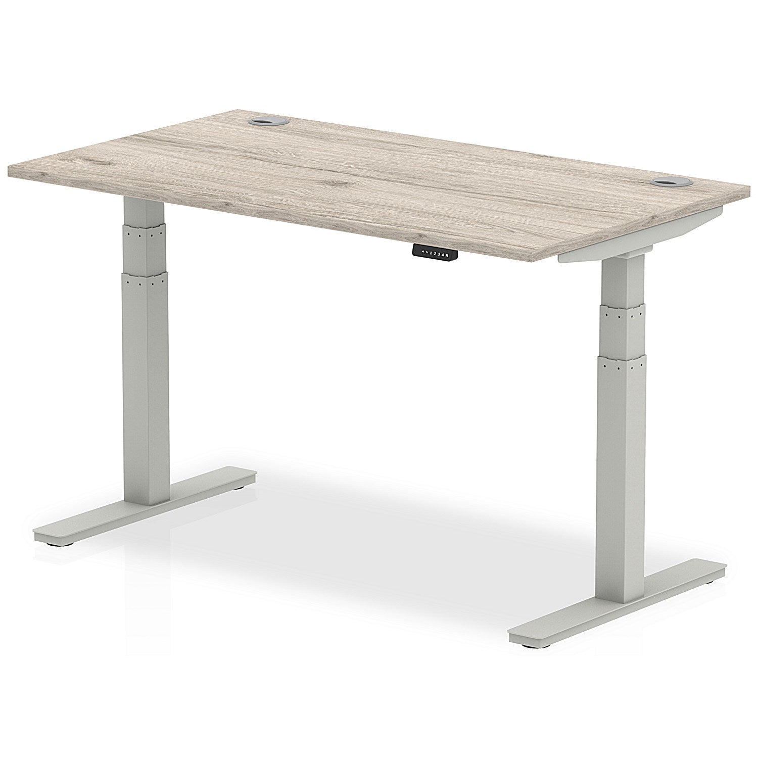 Air 1400mm Rectangular Height-Adjustable Desk, Silver Leg, Grey Oak Easy2Order : HA01171