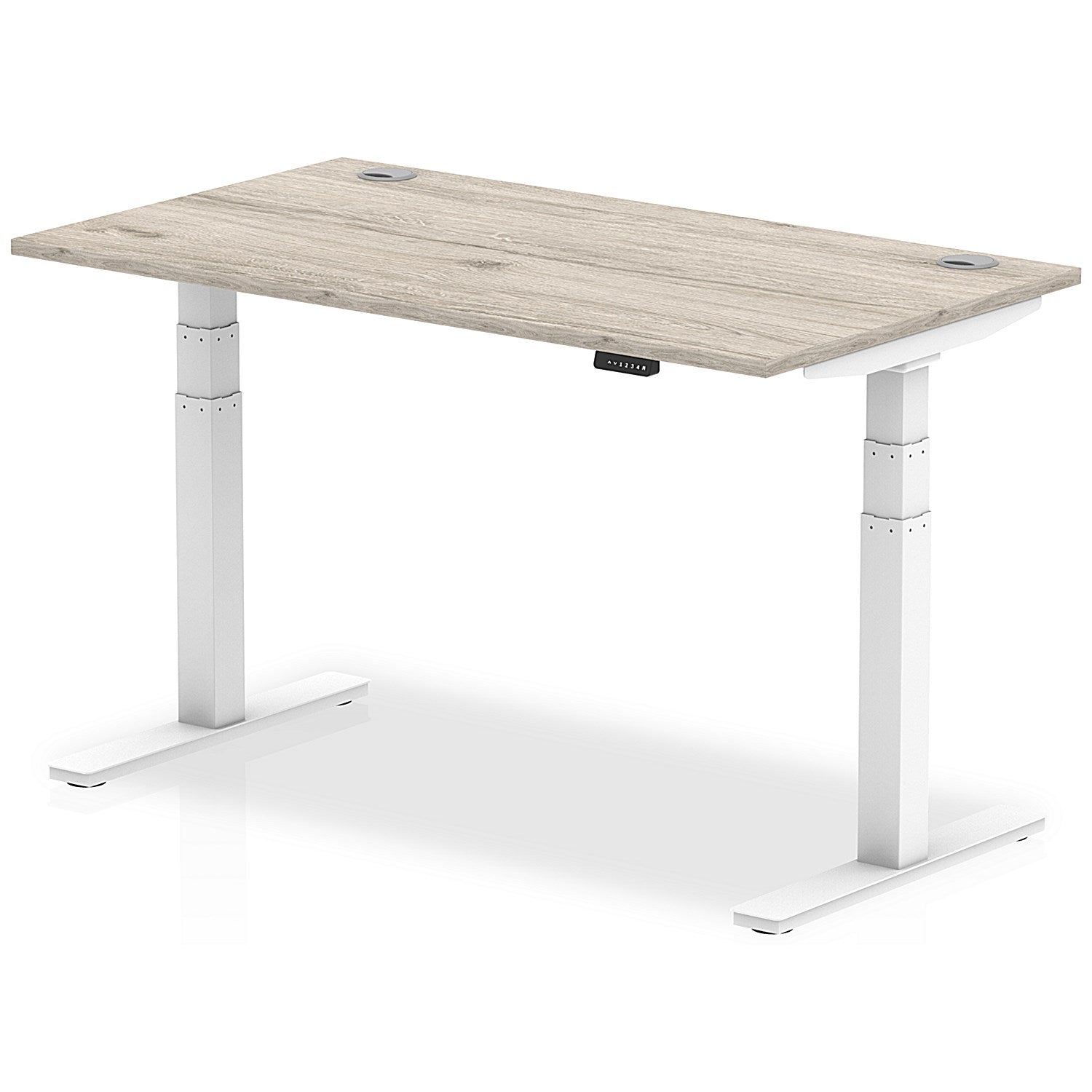 Air 1400mm Rectangular Height-Adjustable Desk, White Leg, Grey Oak Easy2Order : HA01172