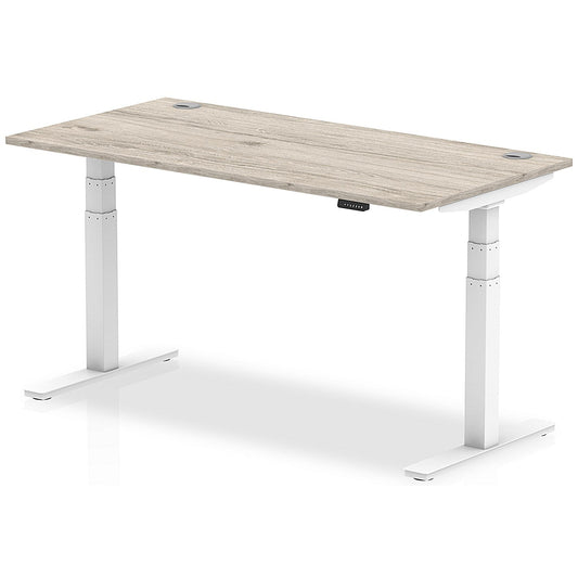 Air 1600mm Rectangular Height-Adjustable Desk, White Leg, Grey Oak Easy2Order : HA01174