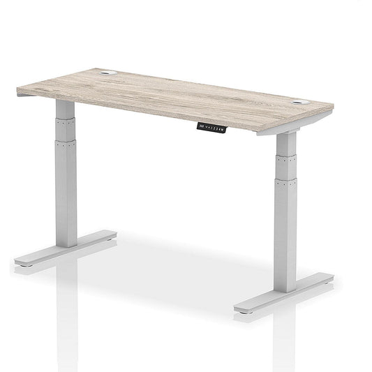 Air 1400mm Slim Rectangular Height-Adjustable Desk, Silver Leg, Grey Oak Easy2Order : HA01178