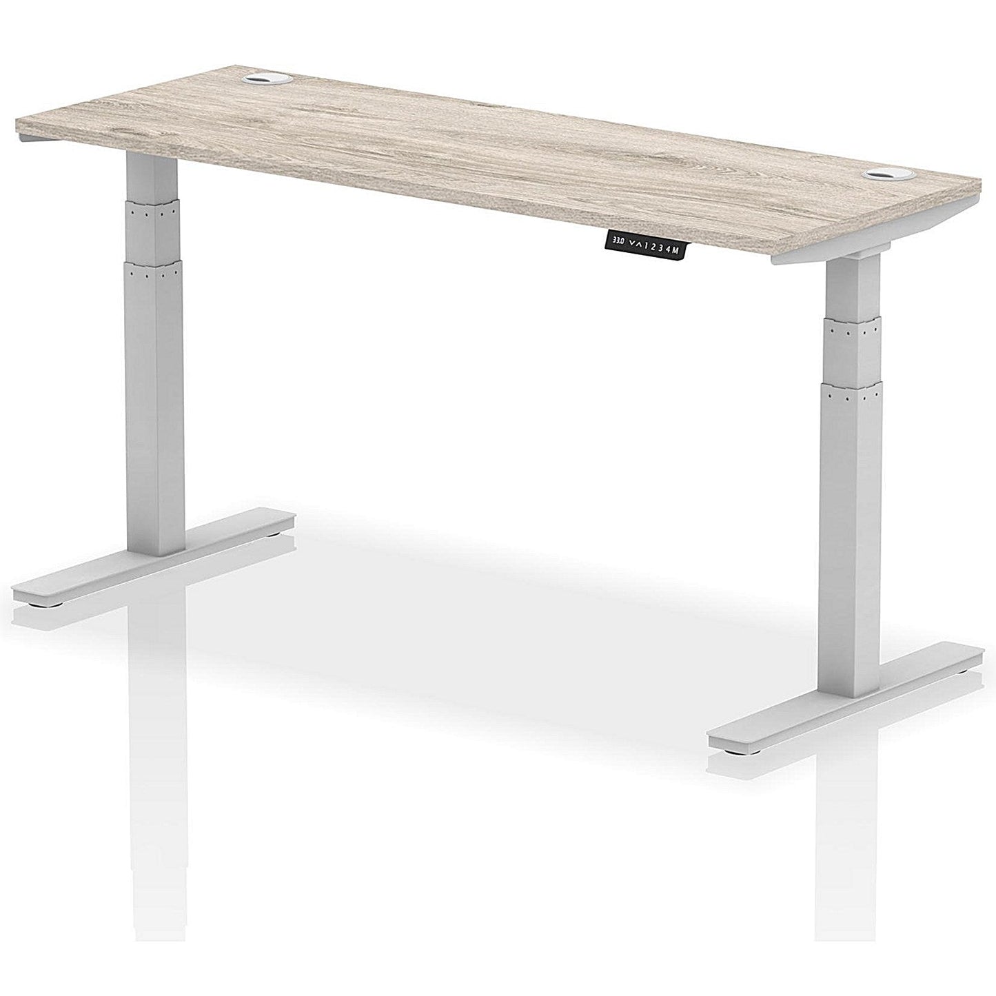 Air 1600mm Slim Rectangular Height-Adjustable Desk, Silver Leg, Grey Oak Easy2Order : HA01179