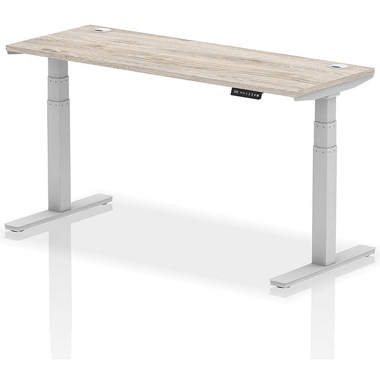 Air 1600mm Slim Rectangular Height-Adjustable Desk, Silver Leg, Grey Oak Easy2Order : HA01179