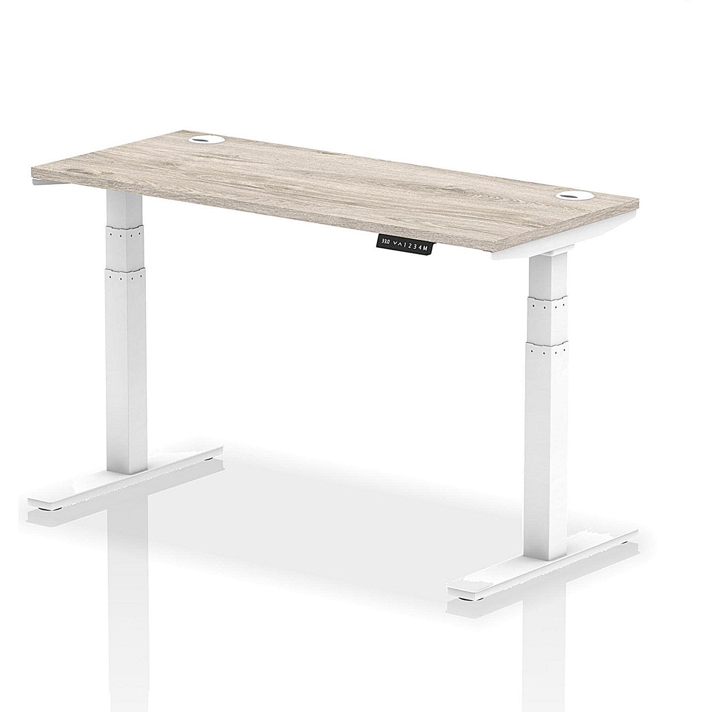 Air 1400mm Slim Rectangular Height-Adjustable Desk, White Leg, Grey Oak Easy2Order : HA01182