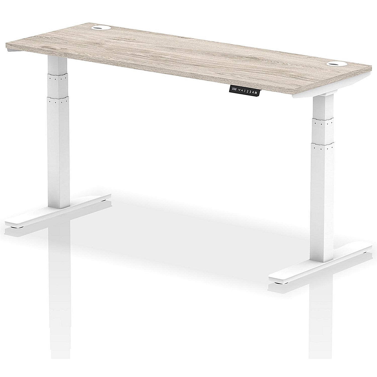 Air 1600mm Slim Rectangular Height-Adjustable Desk, White Leg, Grey Oak Easy2Order : HA01183