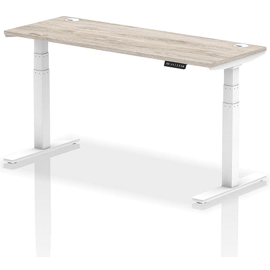 Air 1600mm Slim Rectangular Height-Adjustable Desk, White Leg, Grey Oak Easy2Order : HA01183
