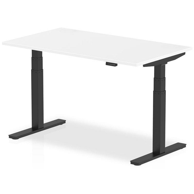 Air 1400mm Rectangular Height Adjustable Desk, Black Leg, White Easy2Order : HA01194
