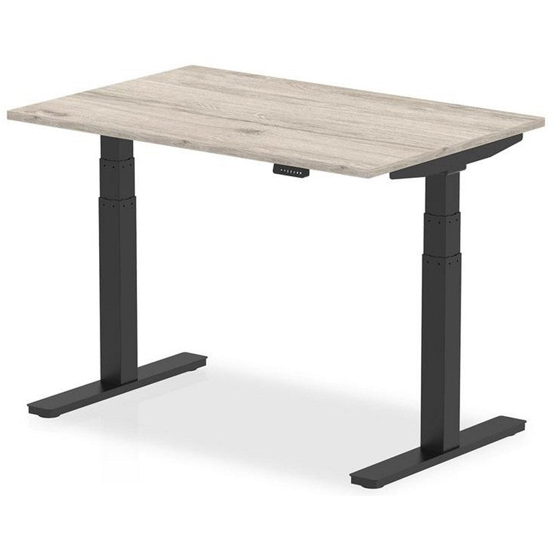 Air 1200mm Rectangular Height Adjustable Desk, Black Leg, Grey Oak Easy2Order : HA01245
