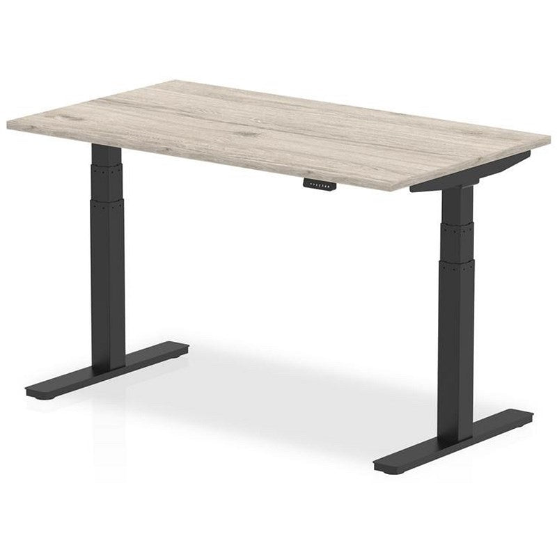 Air 1400mm Rectangular Height Adjustable Desk, Black Leg, Grey Oak Easy2Order : HA01246
