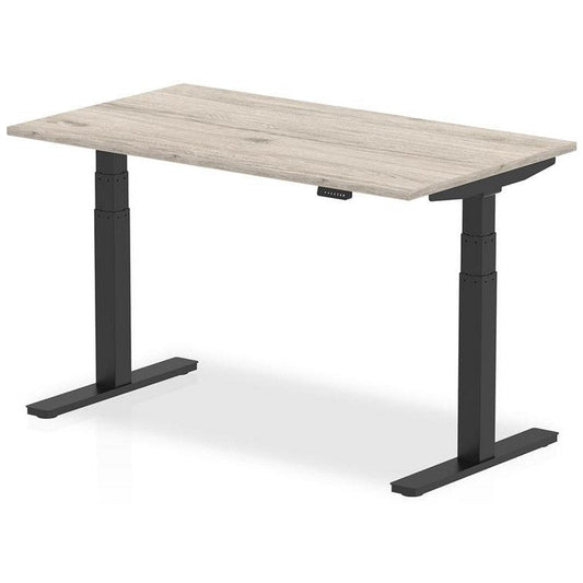 Air 1400mm Rectangular Height Adjustable Desk, Black Leg, Grey Oak Easy2Order : HA01246