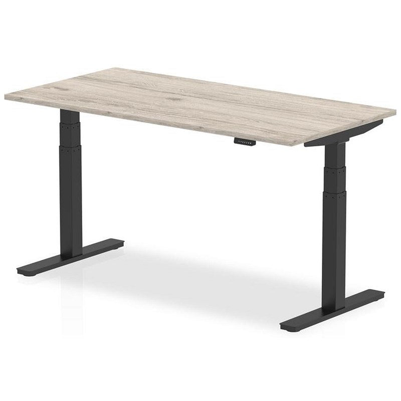 Air 1600mm Rectangular Height Adjustable Desk, Black Leg, Grey Oak Easy2Order : HA01247