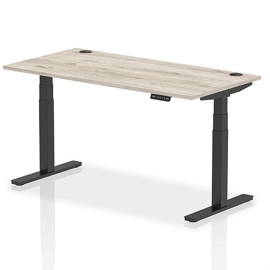 Air 1600mm Rectangular Height-Adjustable Desk, Black Leg, Grey Oak Easy2Order : HA01251