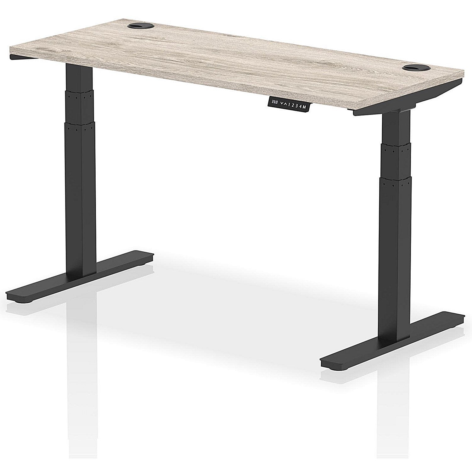 Air 1400mm Slim Rectangular Height-Adjustable Desk, Black Leg, Grey Oak Easy2Order : HA01254