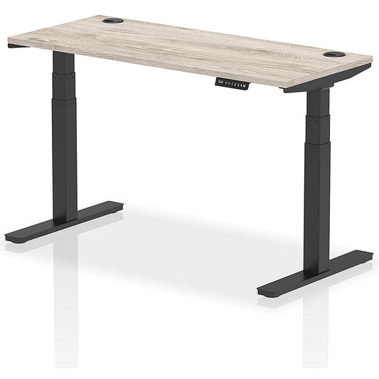 Air 1400mm Slim Rectangular Height-Adjustable Desk, Black Leg, Grey Oak Easy2Order : HA01254