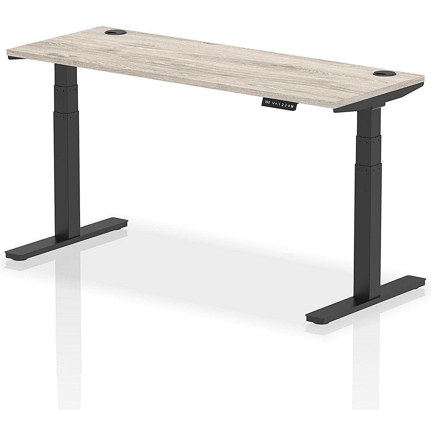 Air 1600mm Slim Rectangular Height-Adjustable Desk, Black Leg, Grey Oak Easy2Order : HA01255