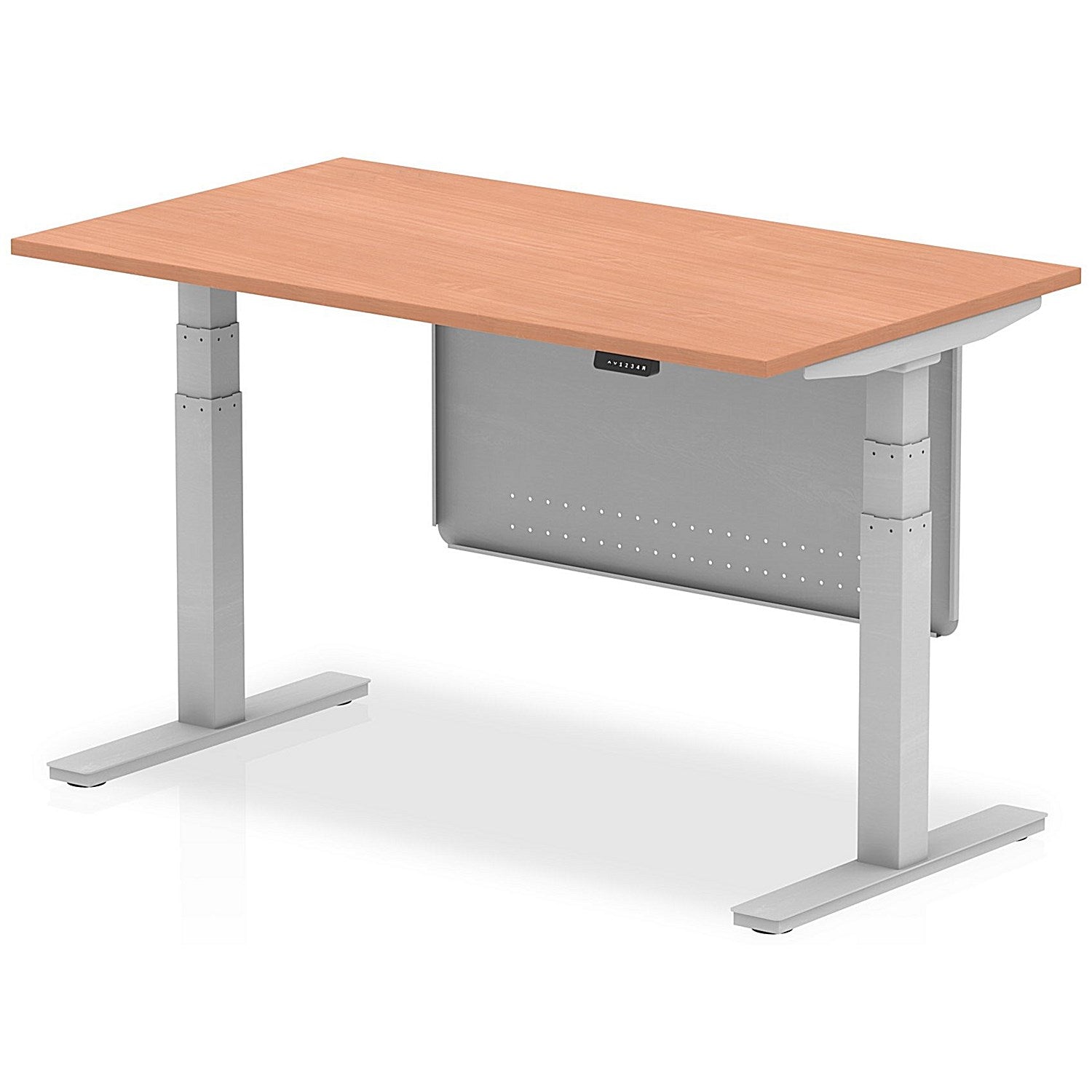 Air Modesty 1400mm Rectangular Height Adjustable Desk, Silver Leg & Modesty Panel, Beech Easy2Order : HA01282