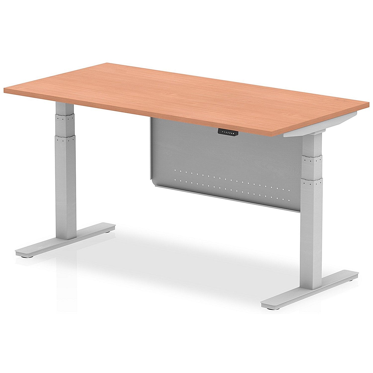 Air Modesty 1600mm Rectangular Height Adjustable Desk, Silver Leg & Modesty Panel, Beech Easy2Order : HA01283