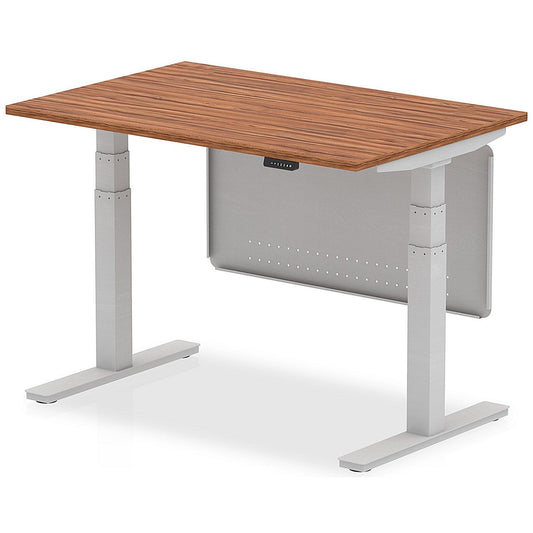 Air Modesty 1200mm Rectangular Height Adjustable Desk, Silver Leg & Modesty Panel, Walnut Easy2Order : HA01285