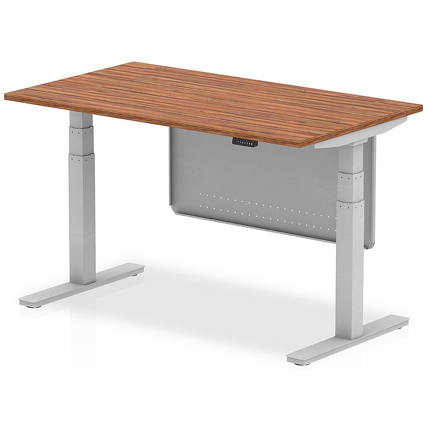 Air Modesty 1400mm Rectangular Height Adjustable Desk, Silver Leg & Modesty Panel, Walnut Easy2Order : HA01286