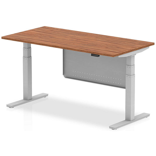 Air Modesty 1600mm Rectangular Height Adjustable Desk, Silver Leg & Modesty Panel, Walnut Easy2Order : HA01287