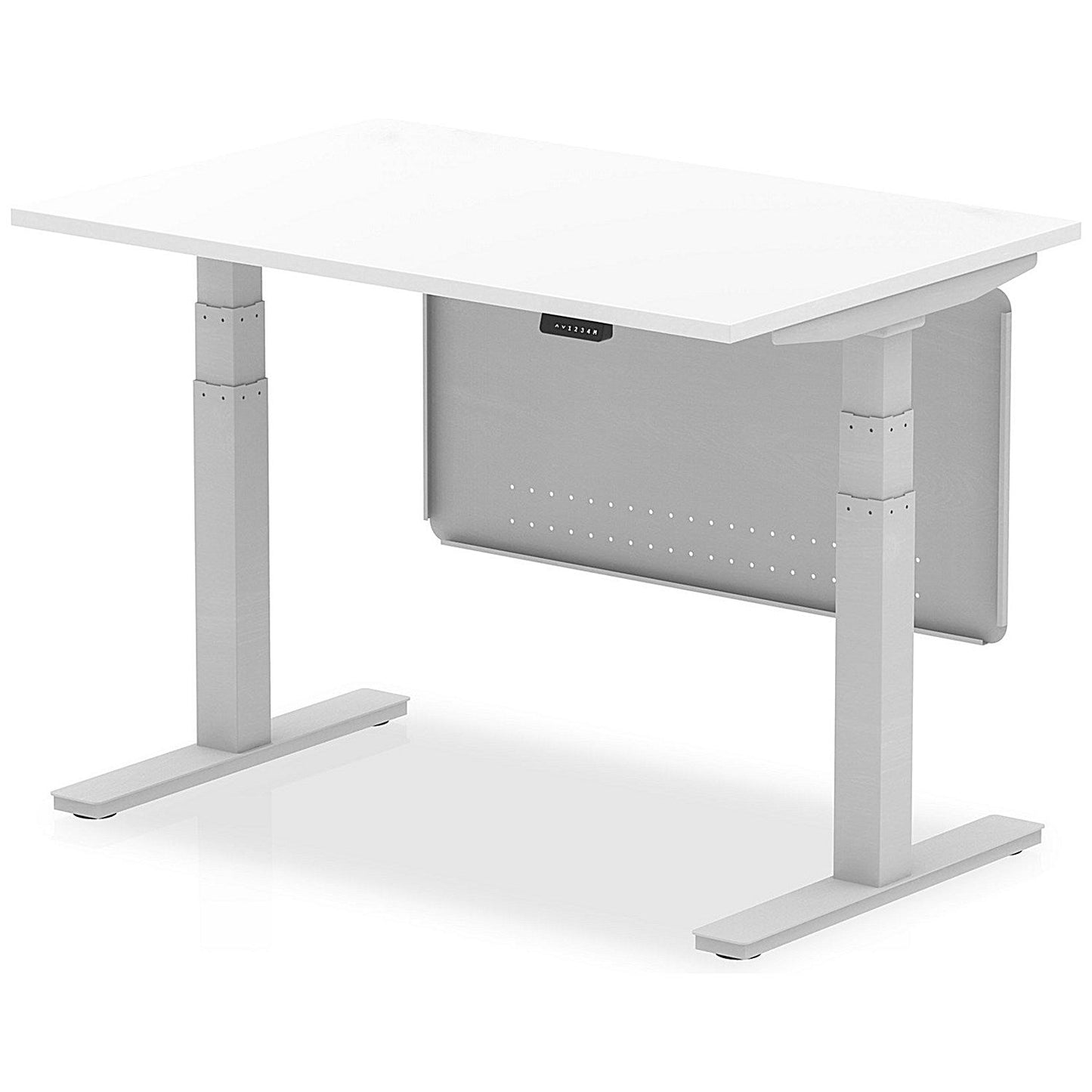 Air Modesty 1200mm Rectangular Height Adjustable Desk, Silver Leg & Modesty Panel, White Easy2Order : HA01289