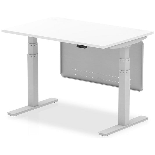 Air Modesty 1200mm Rectangular Height Adjustable Desk, Silver Leg & Modesty Panel, White Easy2Order : HA01289