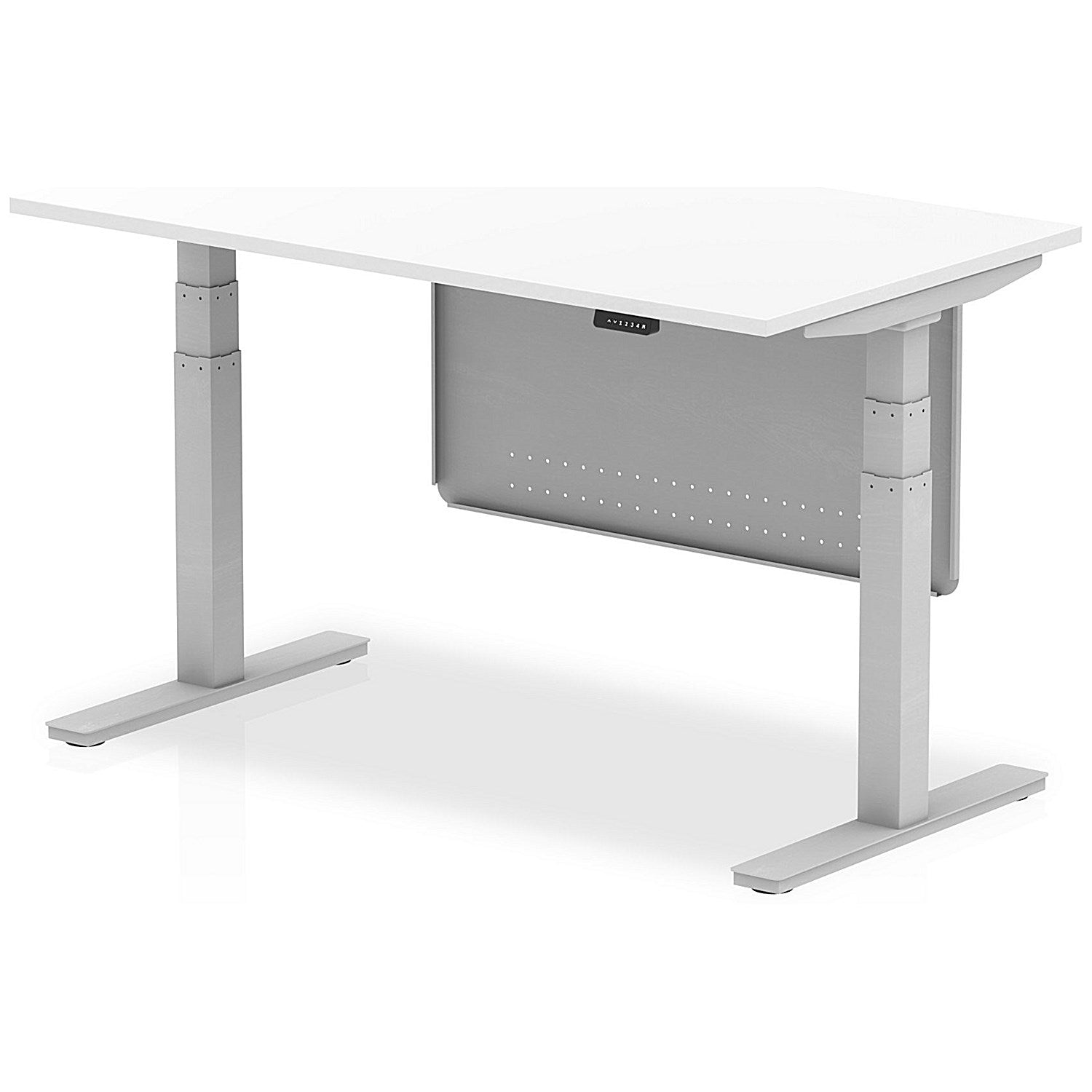 Air Modesty 1400mm Rectangular Height Adjustable Desk, Silver Leg & Modesty Panel, White Easy2Order : HA01290