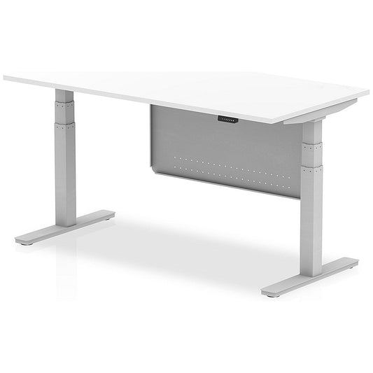 Air Modesty 1600mm Rectangular Height Adjustable Desk, Silver Leg & Modesty Panel, White Easy2Order : HA01291