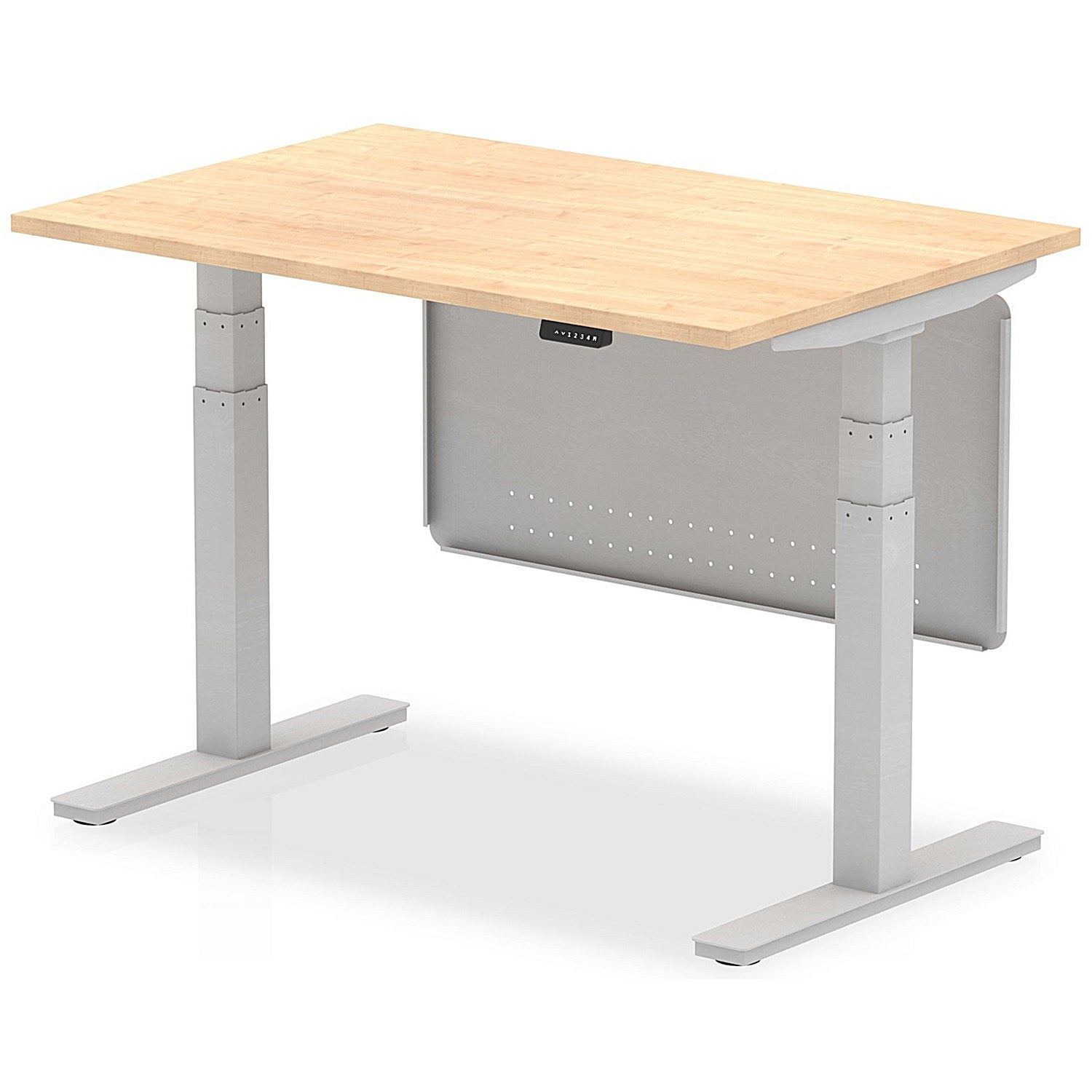 Air Modesty 1200mm Rectangular Height Adjustable Desk, Silver Leg & Modesty Panel, Maple Easy2Order : HA01293