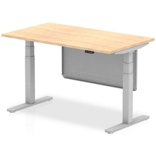 Air Modesty 1400mm Rectangular Height Adjustable Desk, Silver Leg & Modesty Panel, Maple Easy2Order : HA01294
