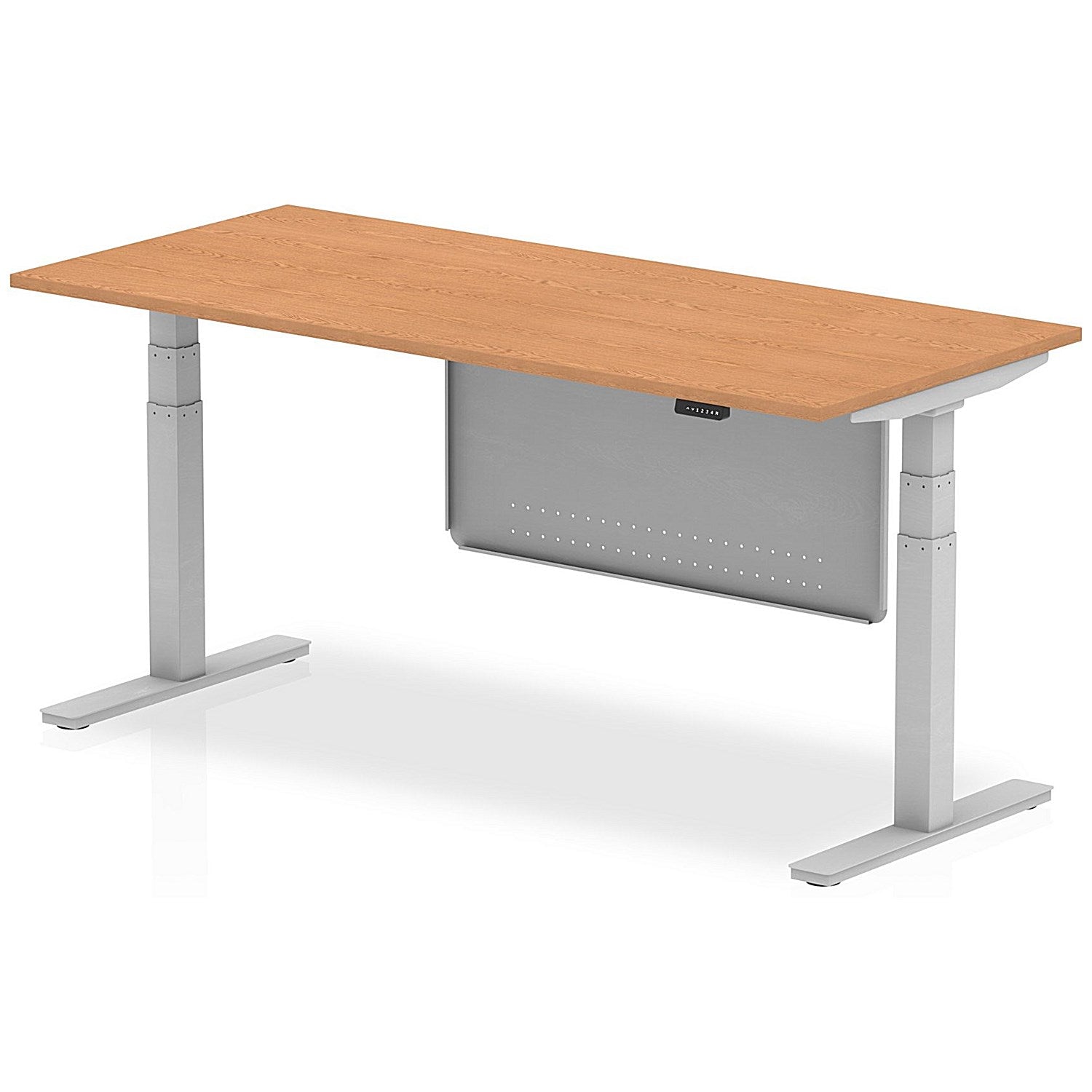 Air Modesty 1800mm Rectangular Height Adjustable Desk, Silver Leg & Modesty Panel, Oak Easy2Order : HA01300
