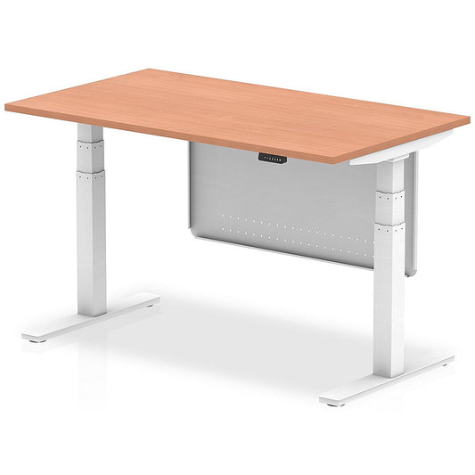 Air Modesty 1400mm Rectangular Height Adjustable Desk, White Leg & Modesty Panel, Beech Easy2Order : HA01302