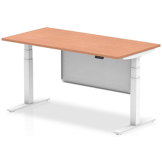 Air Modesty 1600mm Rectangular Height Adjustable Desk, White Leg & Modesty Panel, Beech Easy2Order : HA01303