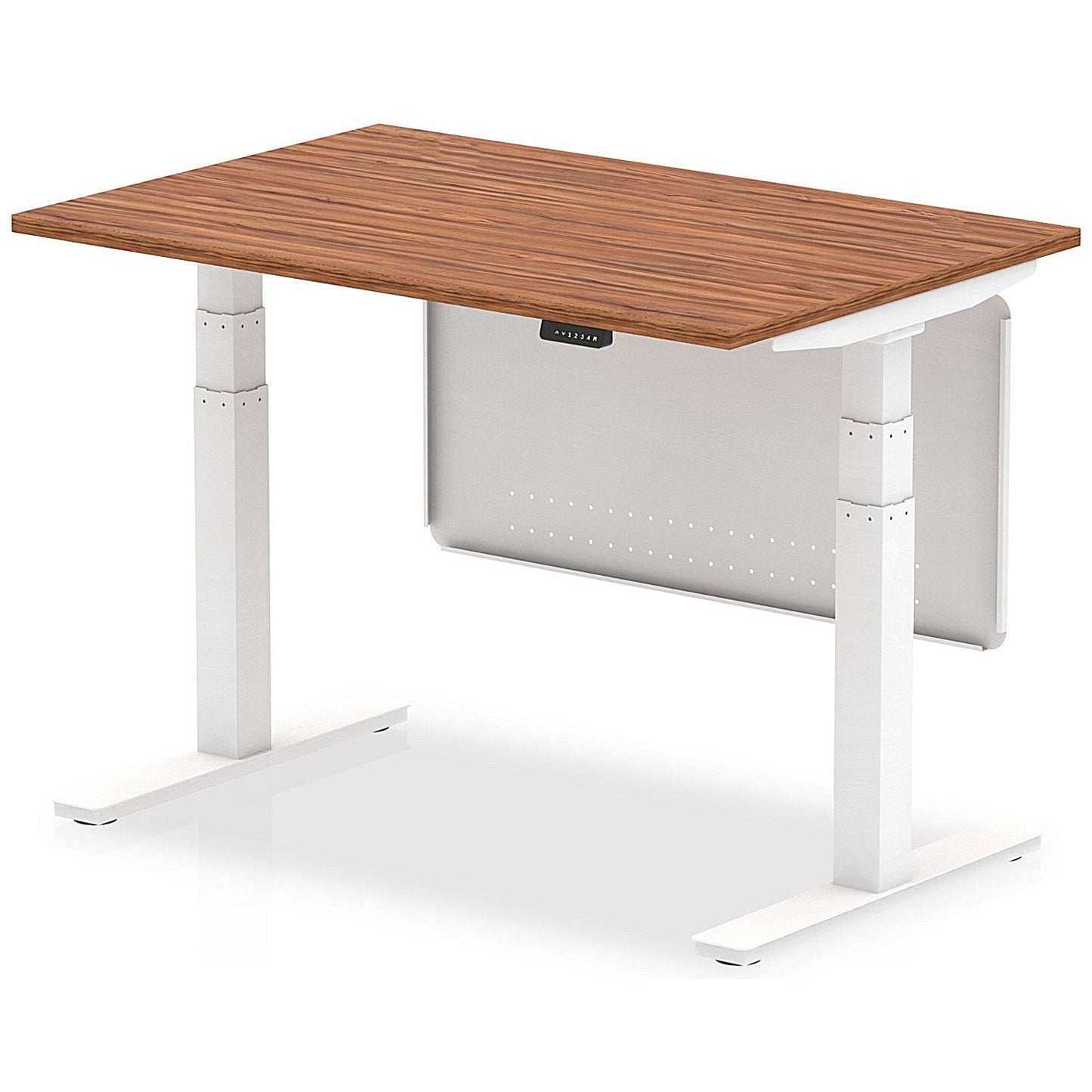 Air Modesty 1200mm Rectangular Height Adjustable Desk, White Leg & Modesty Panel, Walnut Easy2Order : HA01305