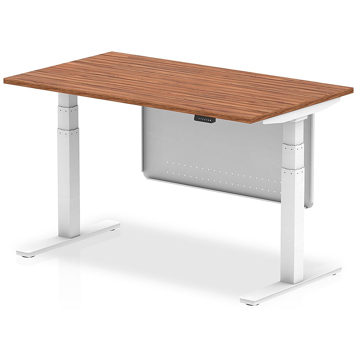 Air Modesty 1400mm Rectangular Height Adjustable Desk, White Leg & Modesty Panel, Walnut Easy2Order : HA01306