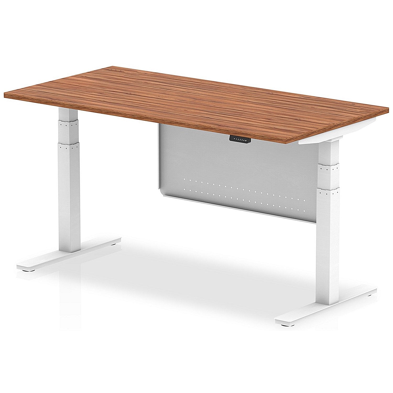 Air Modesty 1600mm Rectangular Height Adjustable Desk, White Leg & Modesty Panel, Walnut Easy2Order : HA01307