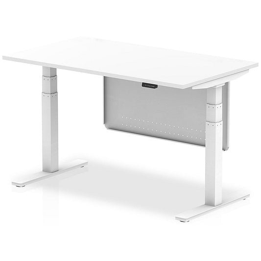 Air Modesty 1400mm Rectangular Height Adjustable Desk, White Leg & Modesty Panel, White Easy2Order : HA01310