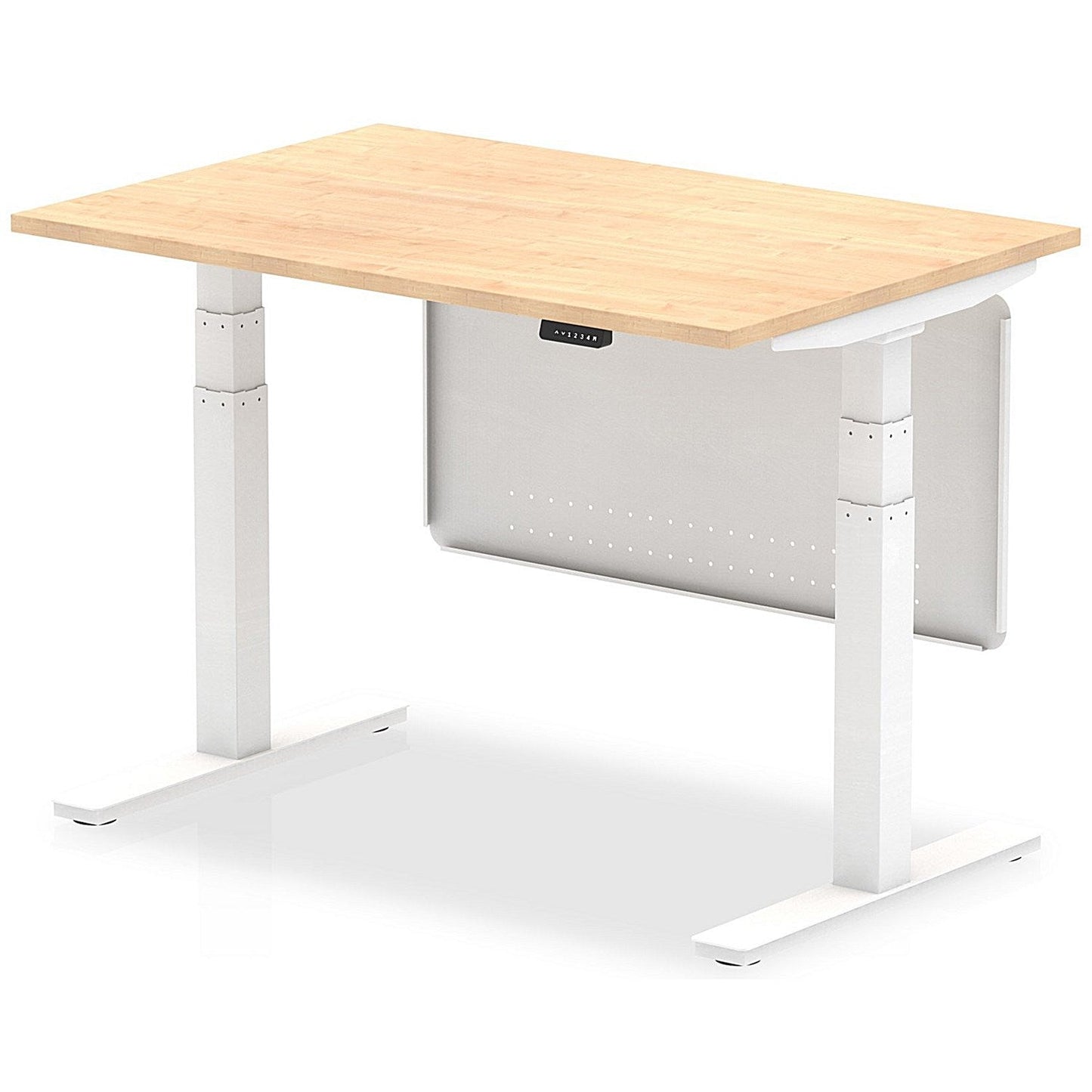 Air Modesty 1200mm Rectangular Height Adjustable Desk, White Leg & Modesty Panel, Maple Easy2Order : HA01313