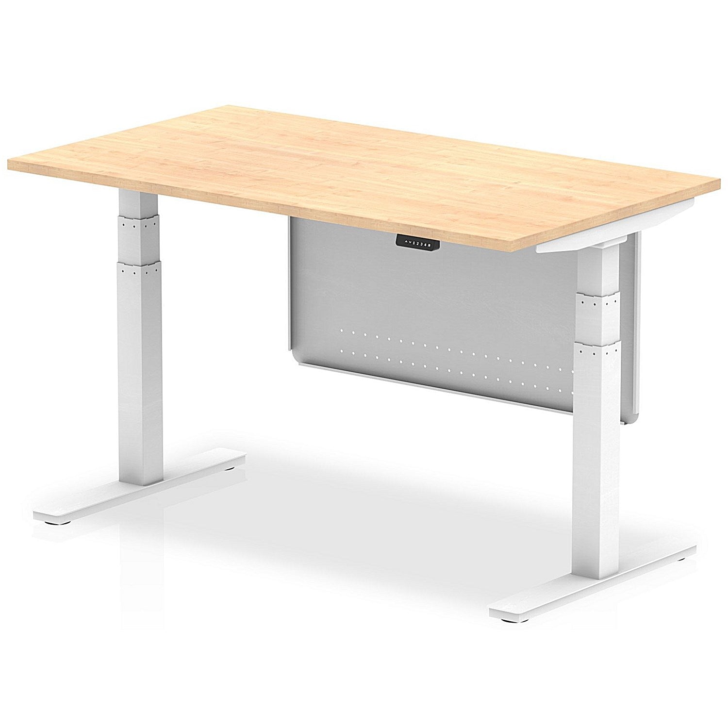 Air Modesty 1400mm Rectangular Height Adjustable Desk, White Leg & Modesty Panel, Maple Easy2Order : HA01314