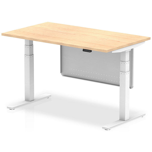 Air Modesty 1400mm Rectangular Height Adjustable Desk, White Leg & Modesty Panel, Maple Easy2Order : HA01314