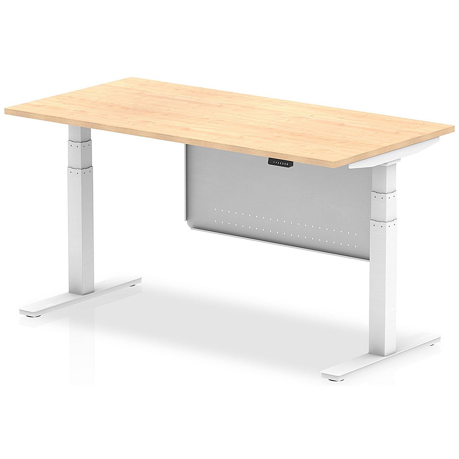 Air Modesty 1600mm Rectangular Height Adjustable Desk, White Leg & Modesty Panel, Maple Easy2Order : HA01315