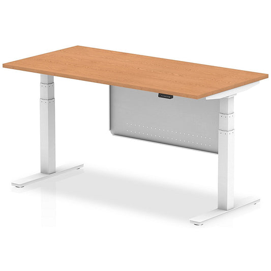 Air Modesty 1600mm Rectangular Height Adjustable Desk, White Leg & Modesty Panel, Oak Easy2Order : HA01319