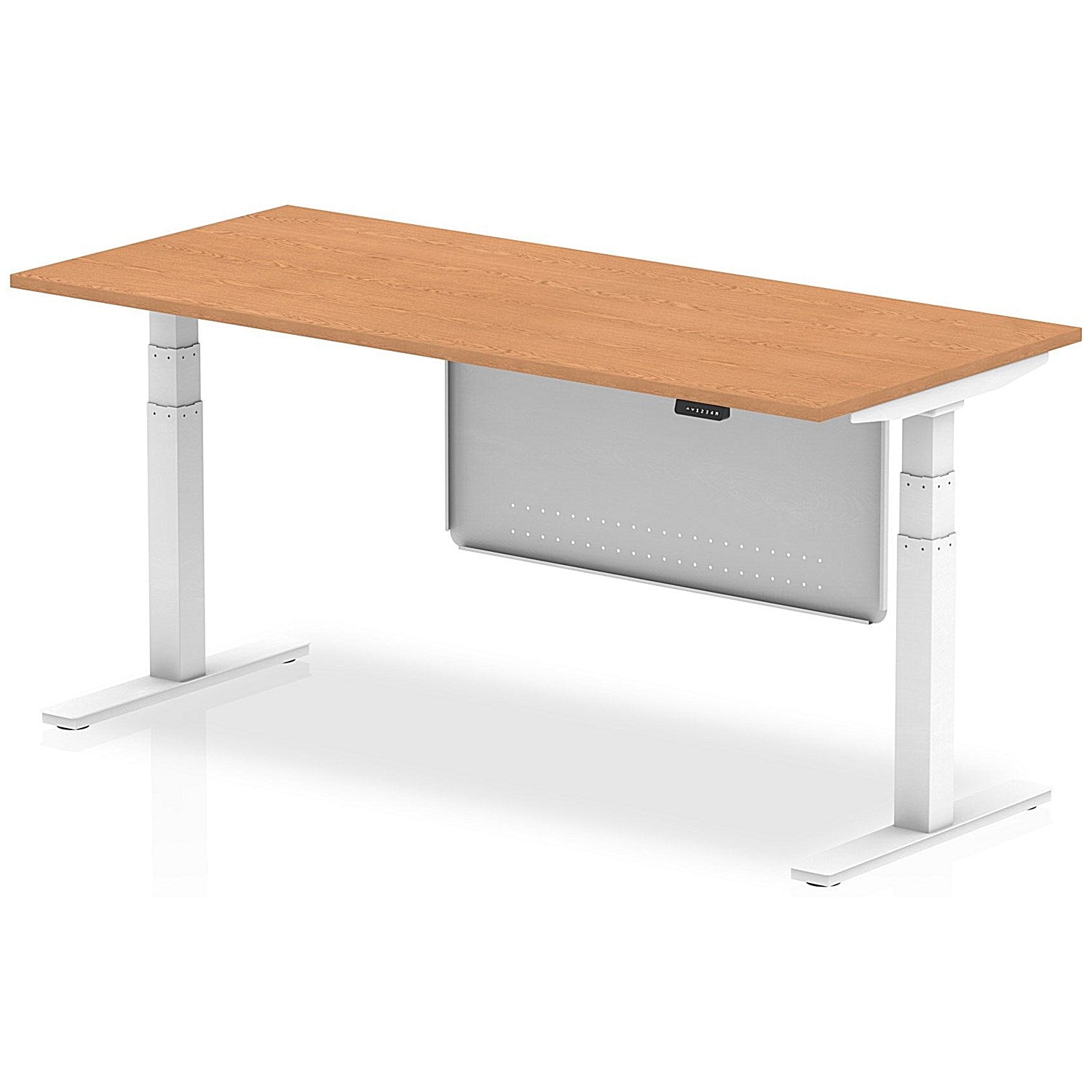 Air Modesty 1800mm Rectangular Height Adjustable Desk, White Leg & Modesty Panel, Oak Easy2Order : HA01320