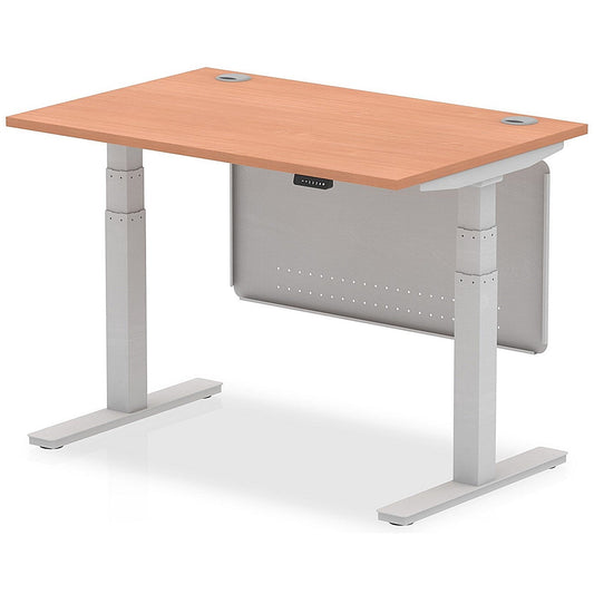 Air Modesty 1200mm Rectangular Cable Port Height Adjustable Desk, Silver Leg & Modesty Panel, Beech Easy2Order : HA01321